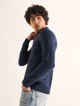 Men's Blue Casual Slim Fit Solid Full Sleeves Polo Tshirt