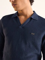 Men's Blue Casual Slim Fit Solid Full Sleeves Polo Tshirt