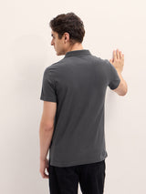 Men's Grey Casual Regular Fit Striped Half Sleeves Polo Tshirt
