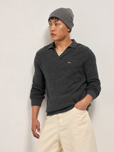 Men's Grey Casual Slim Fit Solid Full Sleeves Polo Tshirt