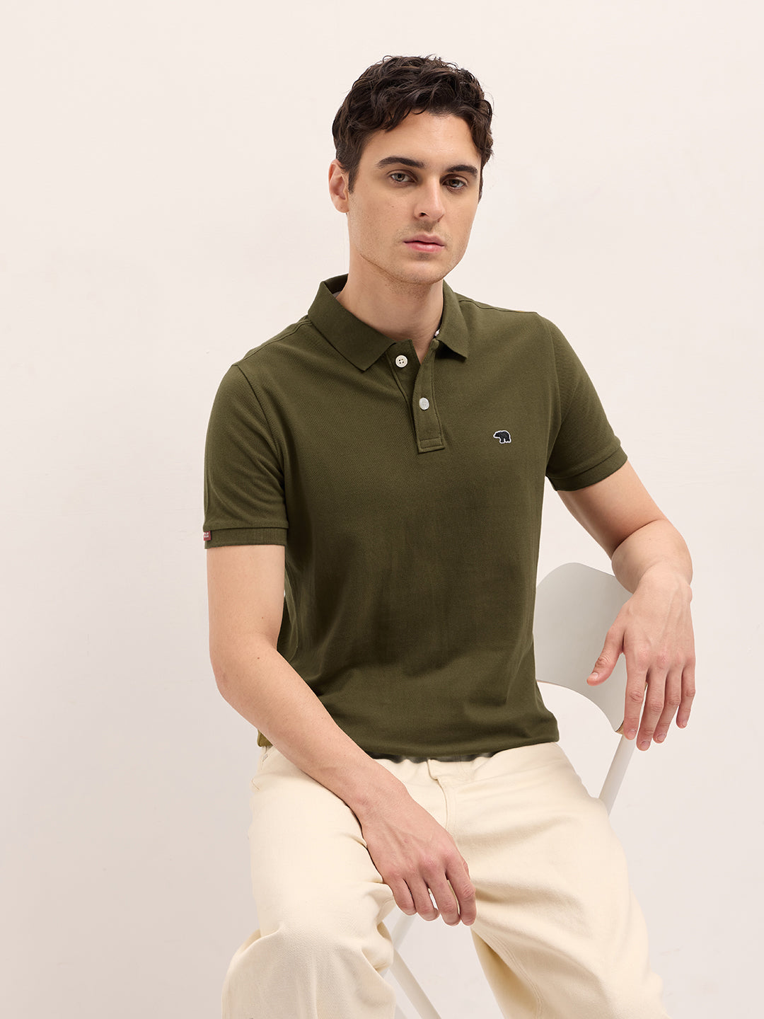 Men's Olive Casual Regular Fit Solid Half Sleeves Polo Tshirt