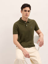 Men's Olive Casual Regular Fit Solid Half Sleeves Polo Tshirt