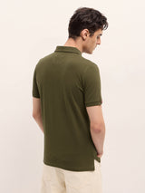 Men's Olive Casual Regular Fit Solid Half Sleeves Polo Tshirt