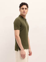 Men's Olive Casual Regular Fit Solid Half Sleeves Polo Tshirt