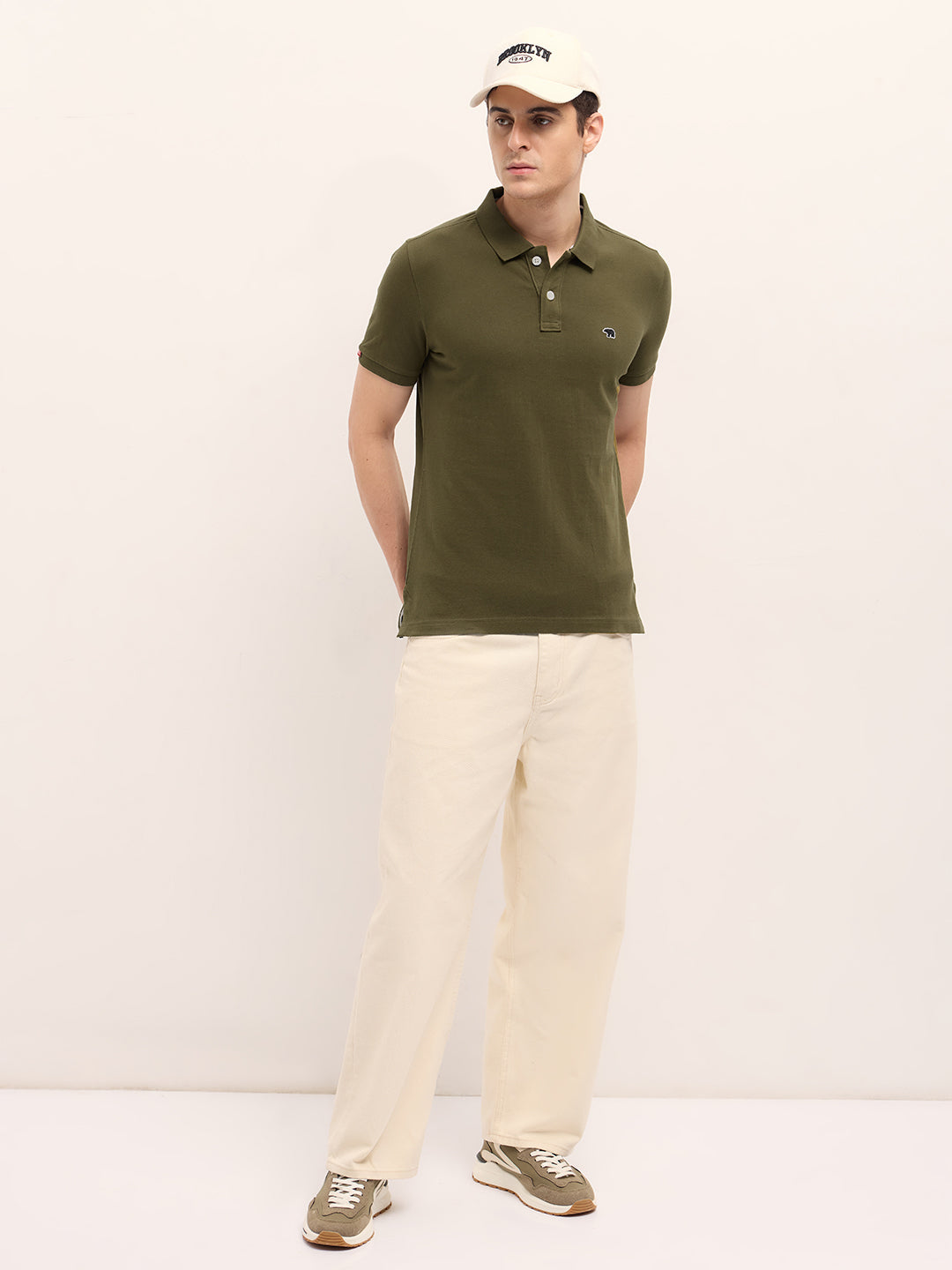 Men's Olive Casual Regular Fit Solid Half Sleeves Polo Tshirt