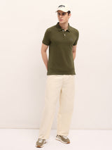 Men's Olive Casual Regular Fit Solid Half Sleeves Polo Tshirt