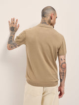 Men's Beige Casual Slim Fit Solid Half Sleeves Polo Tshirt