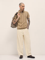 Men's Beige Casual Slim Fit Solid Half Sleeves Polo Tshirt