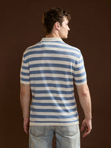 Men's White Casual Slim Fit Striped Half Sleeves Polo Tshirt