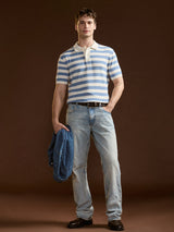 Men's White Casual Slim Fit Striped Half Sleeves Polo Tshirt
