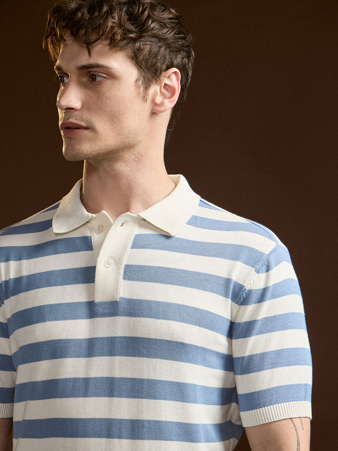 Men's White Casual Slim Fit Striped Half Sleeves Polo Tshirt