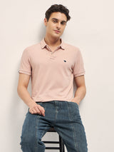 Men's Pink Casual Regular Fit Solid Half Sleeves Polo Tshirt
