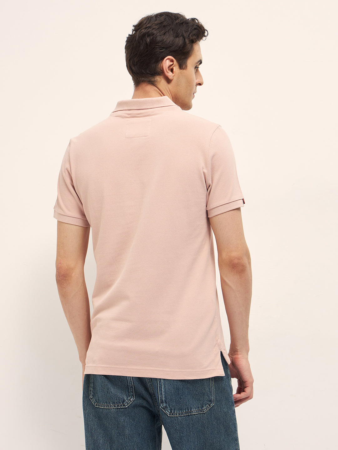 Men's Pink Casual Regular Fit Solid Half Sleeves Polo Tshirt