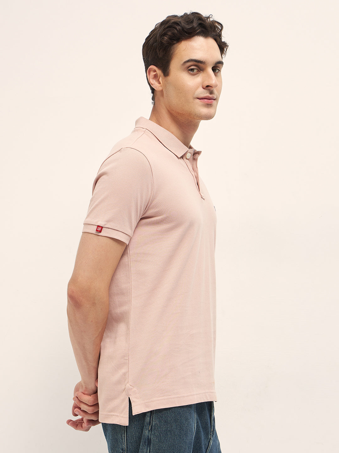 Men's Pink Casual Regular Fit Solid Half Sleeves Polo Tshirt