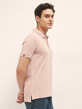 Men's Pink Casual Regular Fit Solid Half Sleeves Polo Tshirt