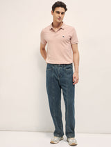 Men's Pink Casual Regular Fit Solid Half Sleeves Polo Tshirt