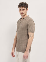 Men's Brown Casual Slim Fit Solid Half Sleeves Polo Tshirt