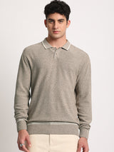 Men's Brown Casual Regular Fit Solid Full Sleeves Polo Tshirt