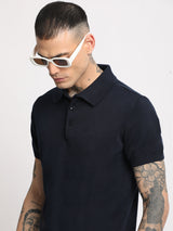 Men's Blue Casual Regular Fit Solid Half Sleeves Polo Tshirt