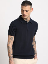 Men's Blue Casual Regular Fit Solid Half Sleeves Polo Tshirt