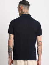 Men's Blue Casual Regular Fit Solid Half Sleeves Polo Tshirt
