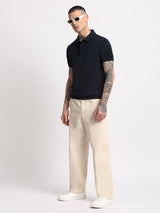 Men's Blue Casual Regular Fit Solid Half Sleeves Polo Tshirt