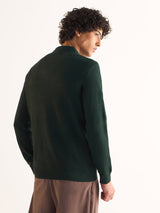 Men's Green Casual Slim Fit Solid Full Sleeves Polo Tshirt