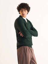 Men's Green Casual Slim Fit Solid Full Sleeves Polo Tshirt