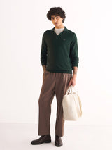 Men's Green Casual Slim Fit Solid Full Sleeves Polo Tshirt