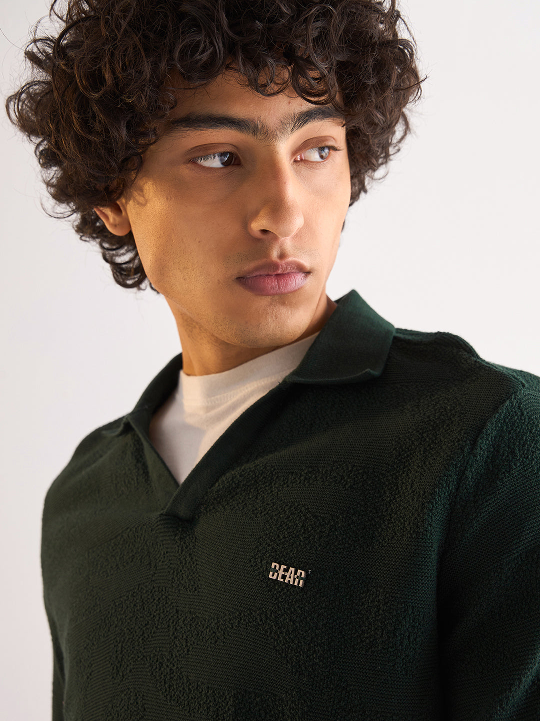 Men's Green Casual Slim Fit Solid Full Sleeves Polo Tshirt