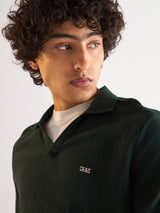 Men's Green Casual Slim Fit Solid Full Sleeves Polo Tshirt