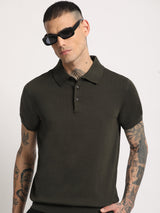 Men's Olive Casual Regular Fit Solid Half Sleeves Polo Tshirt