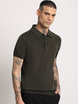 Men's Olive Casual Regular Fit Solid Half Sleeves Polo Tshirt