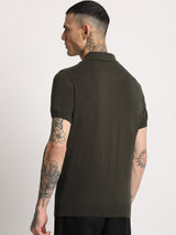 Men's Olive Casual Regular Fit Solid Half Sleeves Polo Tshirt