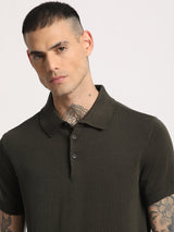 Men's Olive Casual Regular Fit Solid Half Sleeves Polo Tshirt