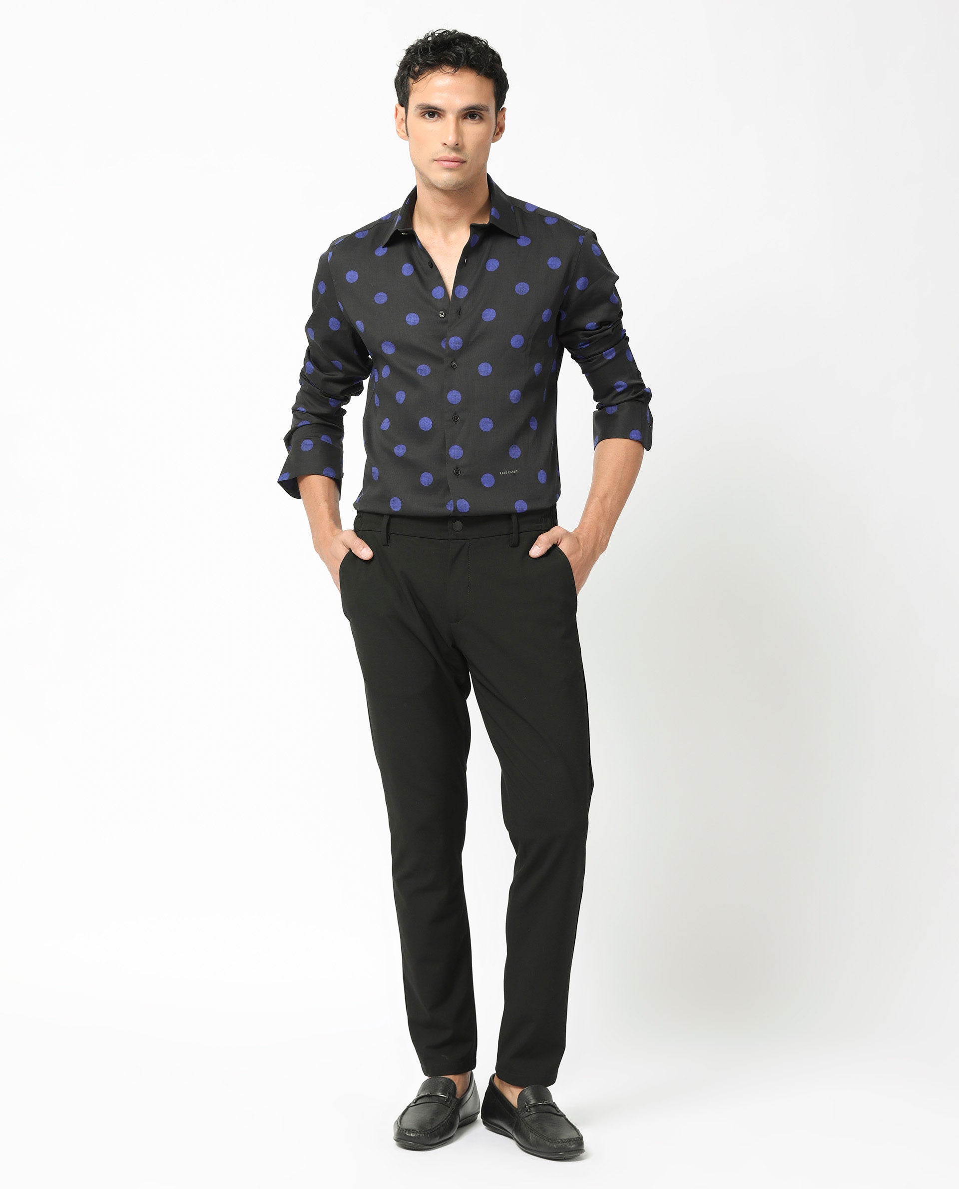Men's Black Casual Regular Fit Printed Full Sleeves Shirt