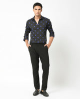 Men's Black Casual Regular Fit Printed Full Sleeves Shirt
