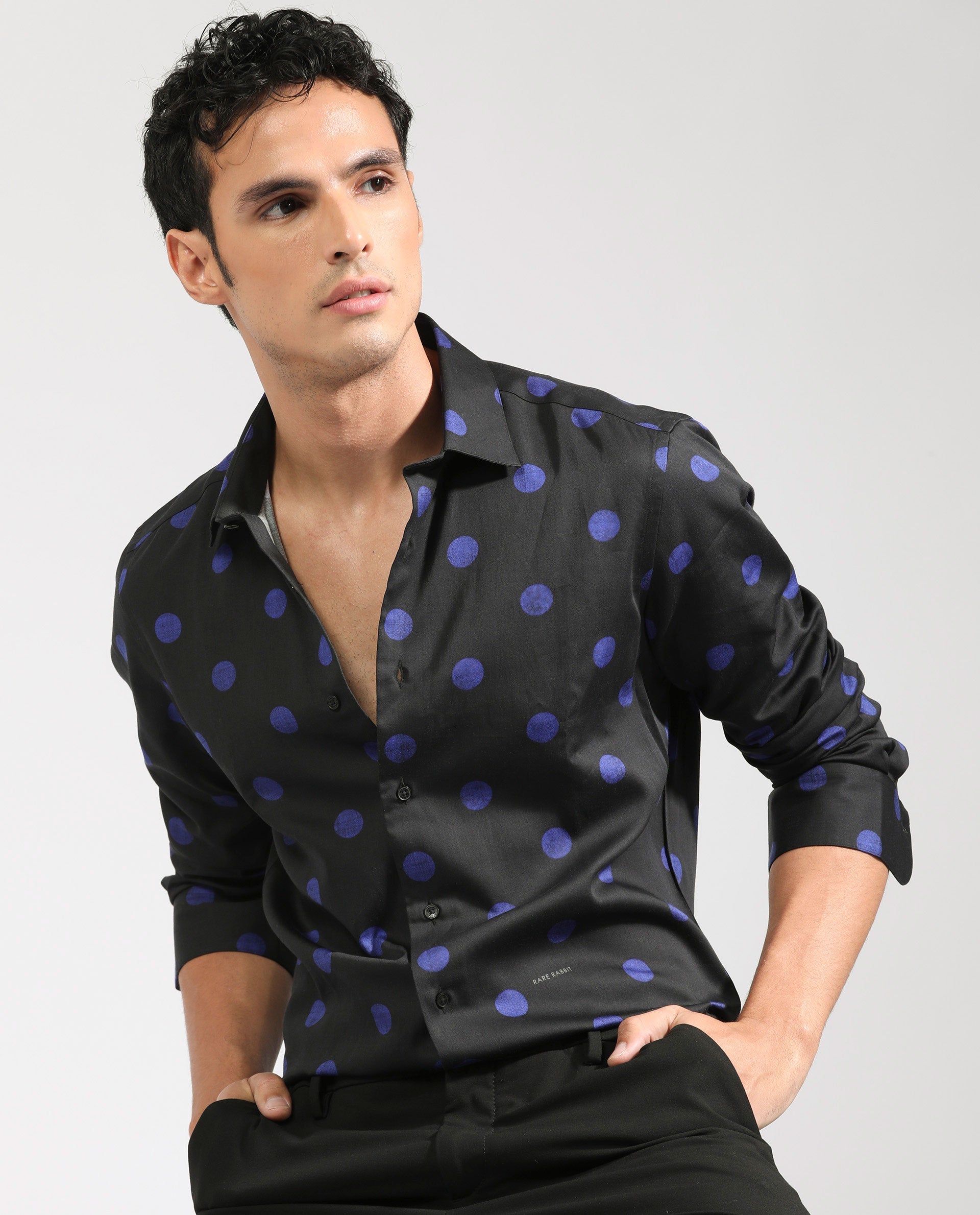 Men's Black Casual Regular Fit Printed Full Sleeves Shirt