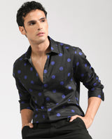 Men's Black Casual Regular Fit Printed Full Sleeves Shirt