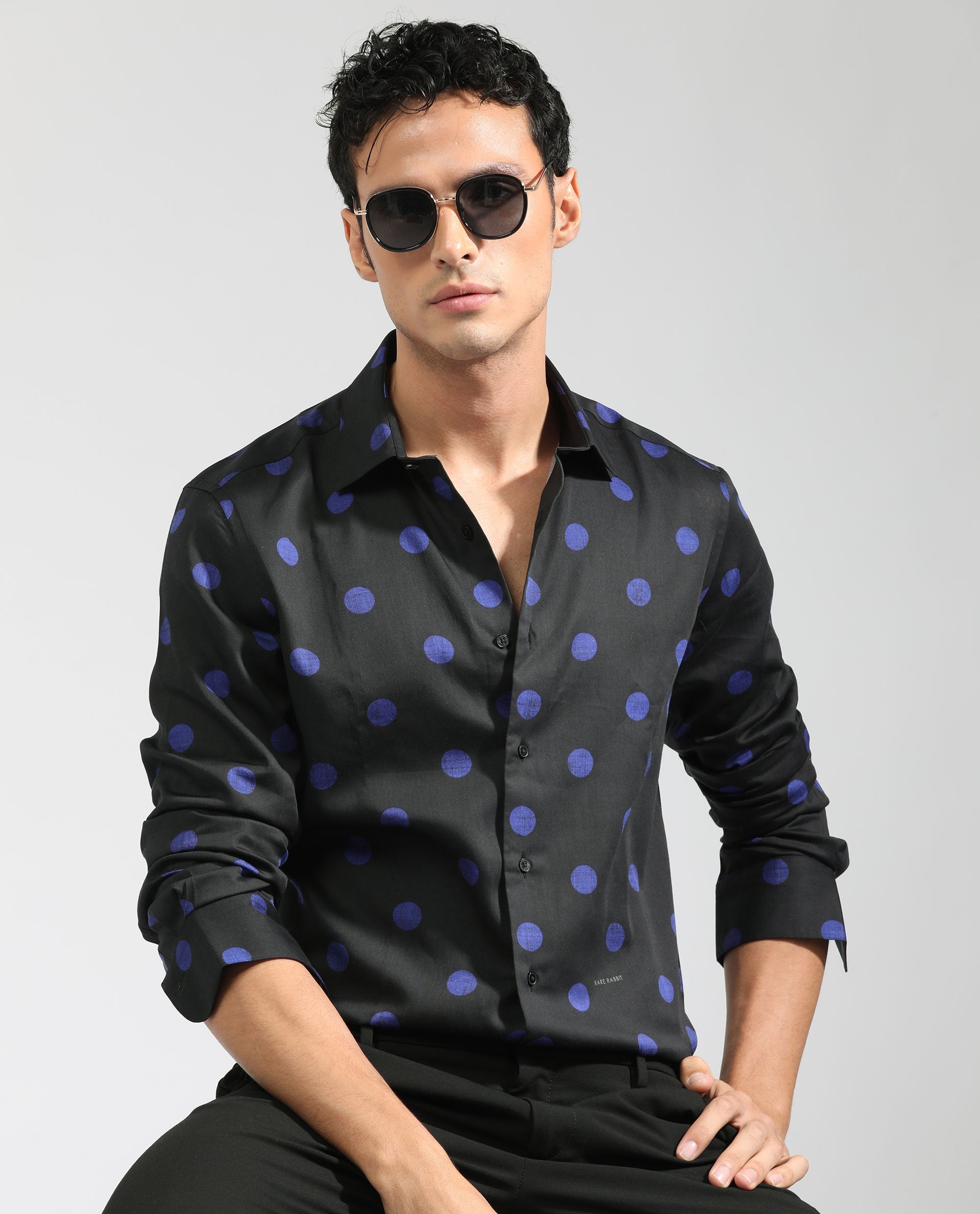 Men's Black Casual Regular Fit Printed Full Sleeves Shirt