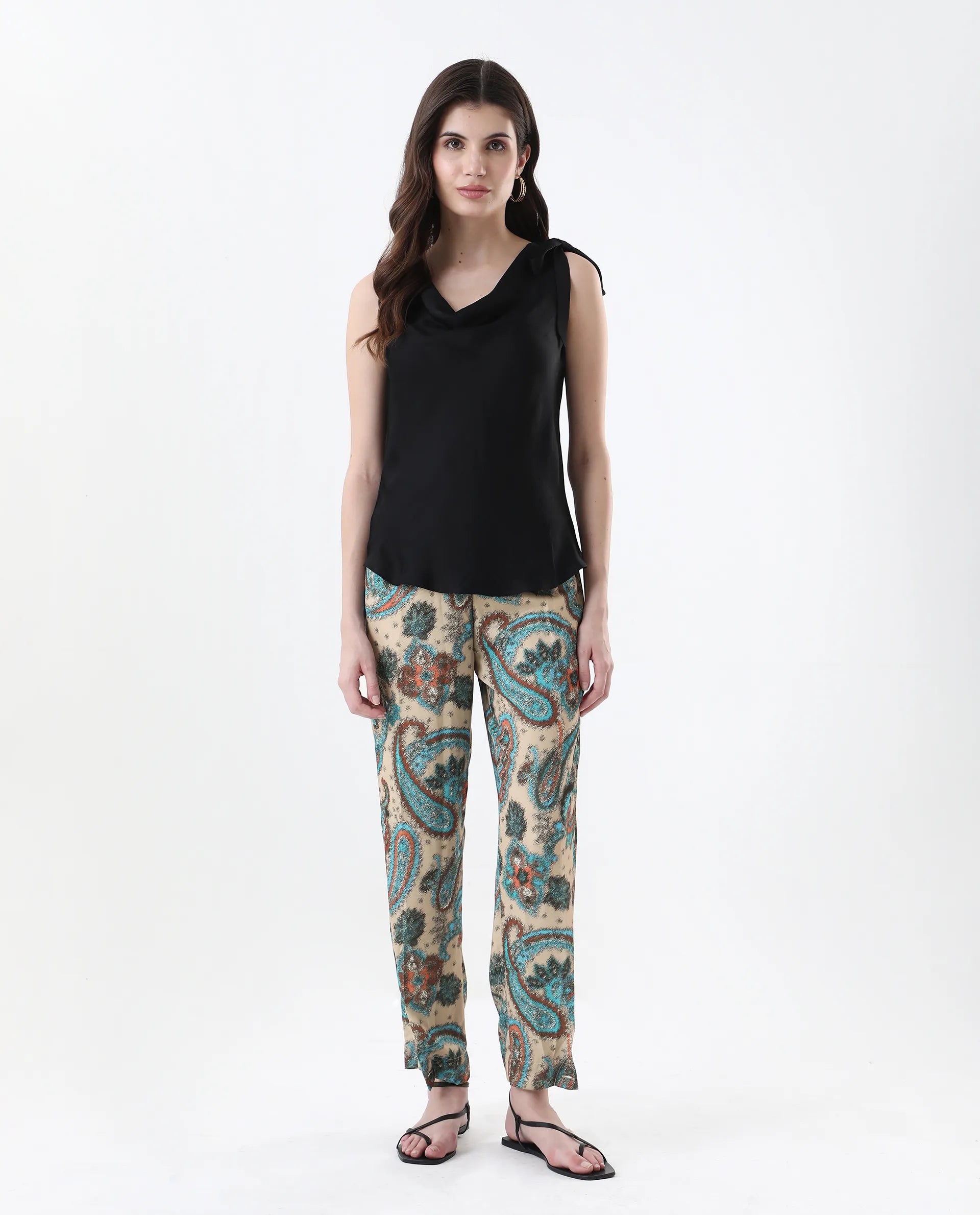 Women's Posrita Multicolor Straight Fit Ankle Length Paisley Print Trouser