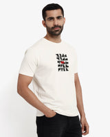 Men's White Casual Regular Fit Printed Half Sleeves Tshirt