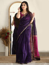 Women's Silk Cotton Purple Woven Design Designer Saree With Blouse Piece