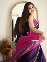 Women's Silk Cotton Purple Woven Design Designer Saree With Blouse Piece