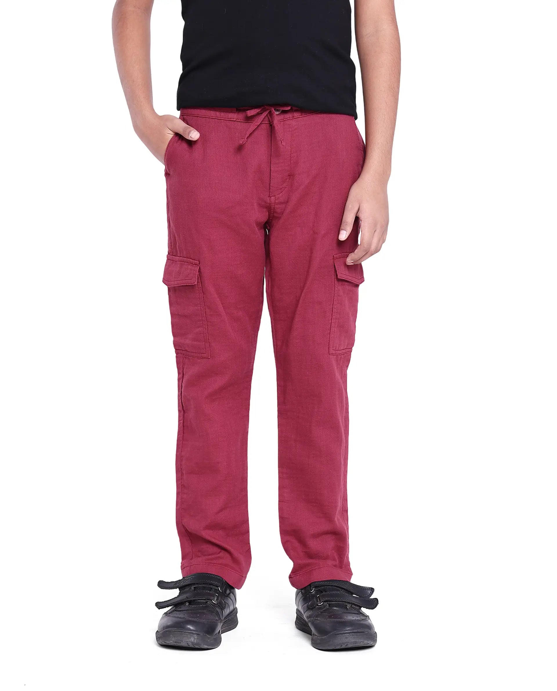 Boys Red Casual Regular Fit Solid Trouser