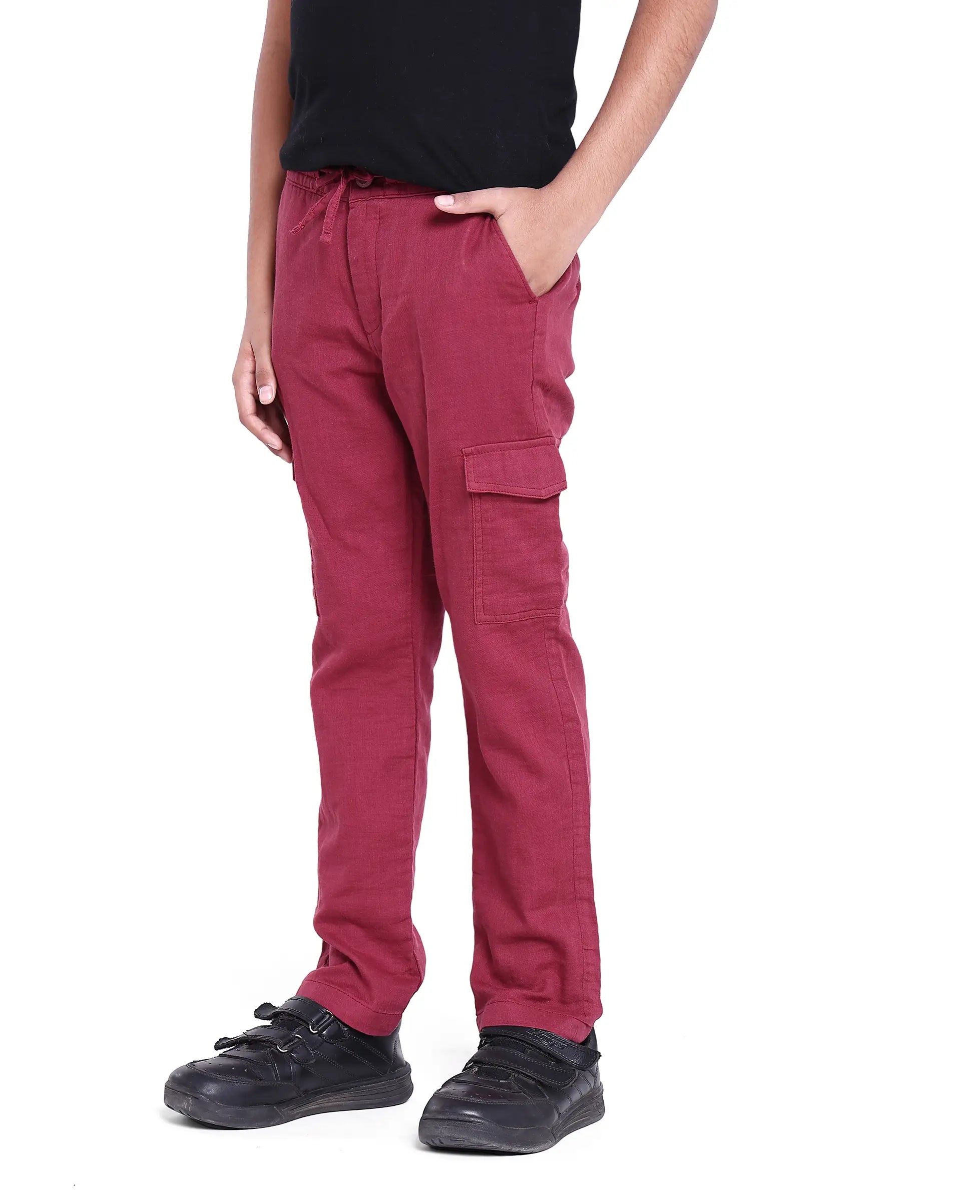 Boys Red Casual Regular Fit Solid Trouser