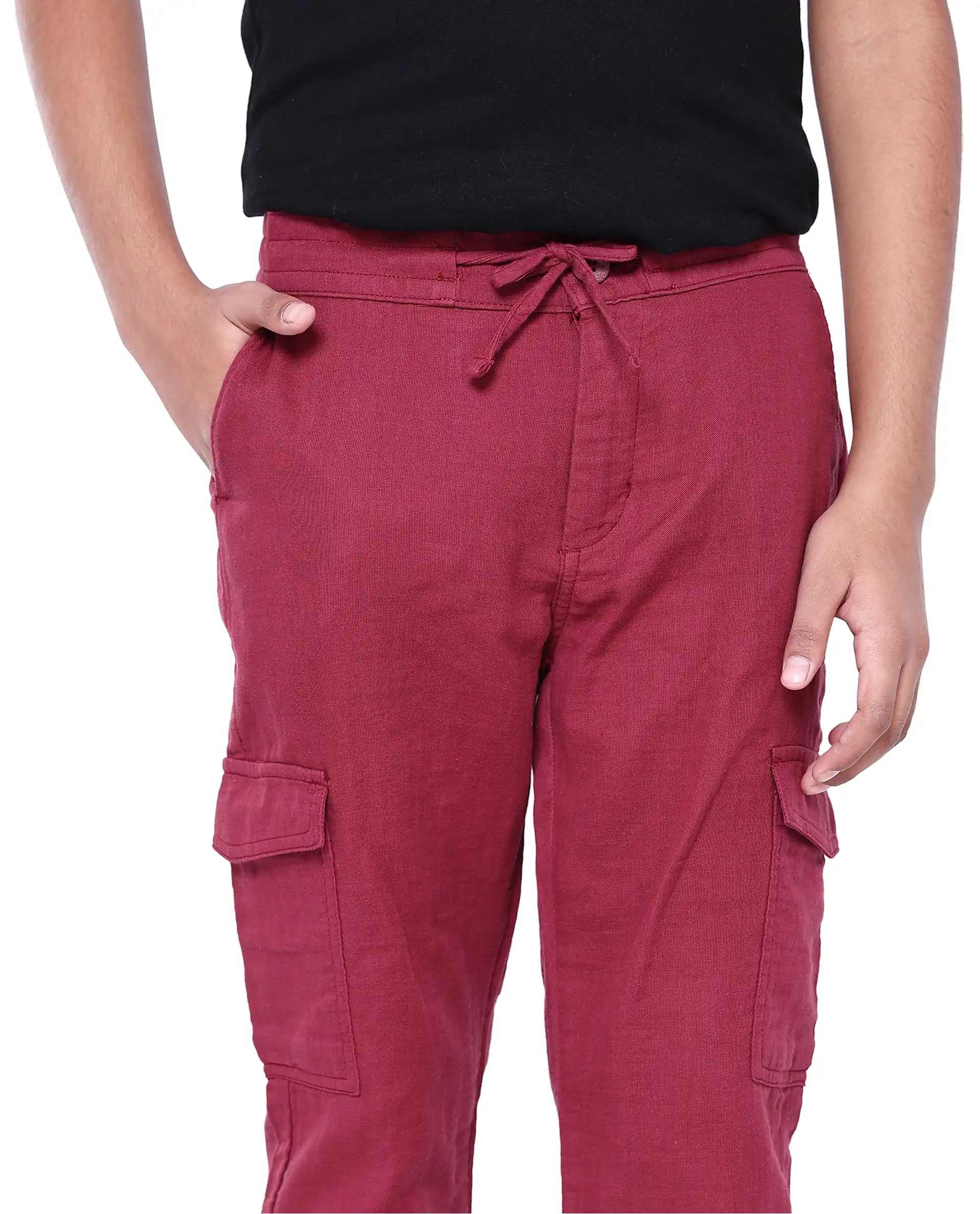 Boys Red Casual Regular Fit Solid Trouser
