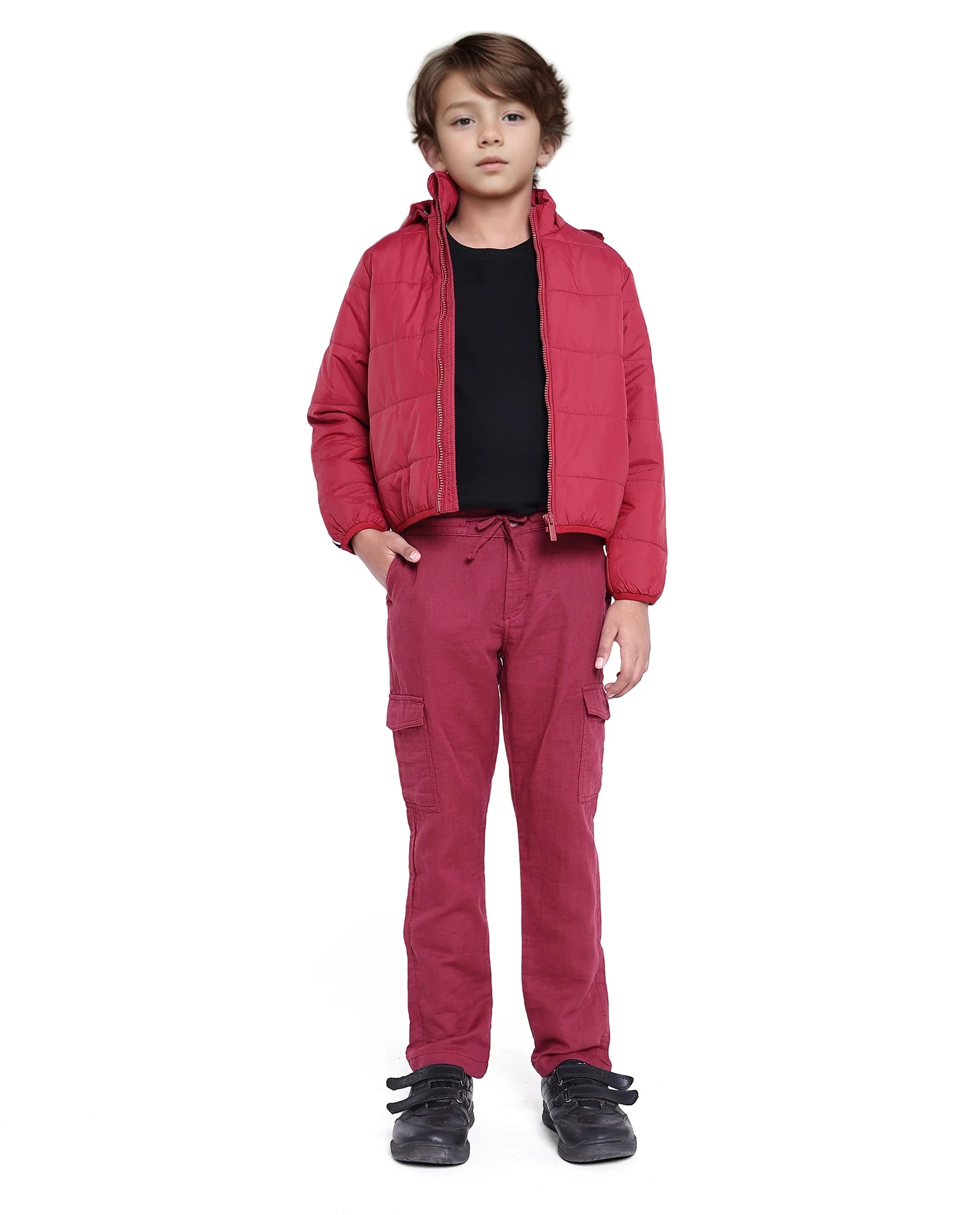 Boys Red Casual Regular Fit Solid Trouser