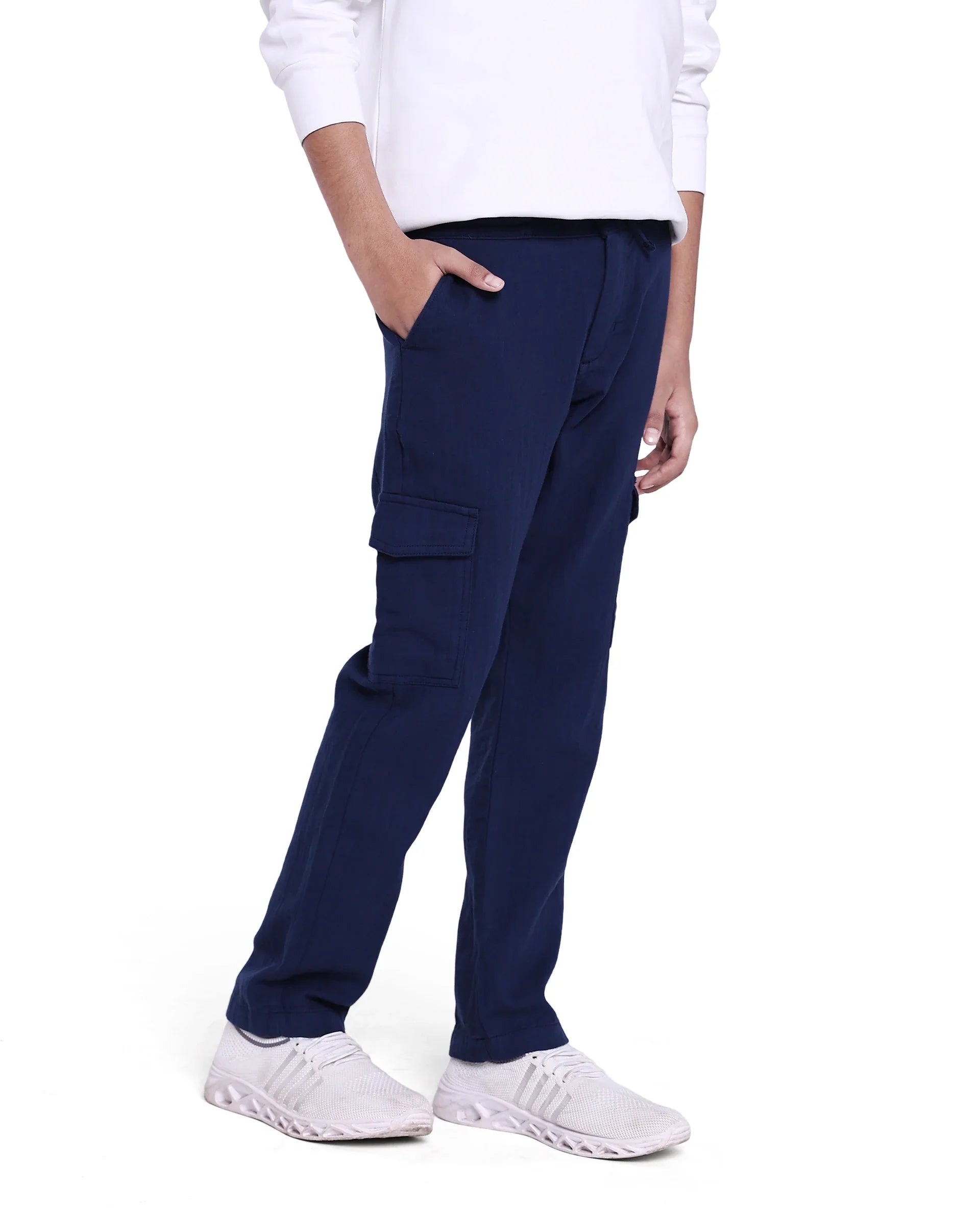 Boys Navy Casual Regular Fit Solid Cargo
