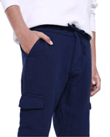 Boys Navy Casual Regular Fit Solid Cargo
